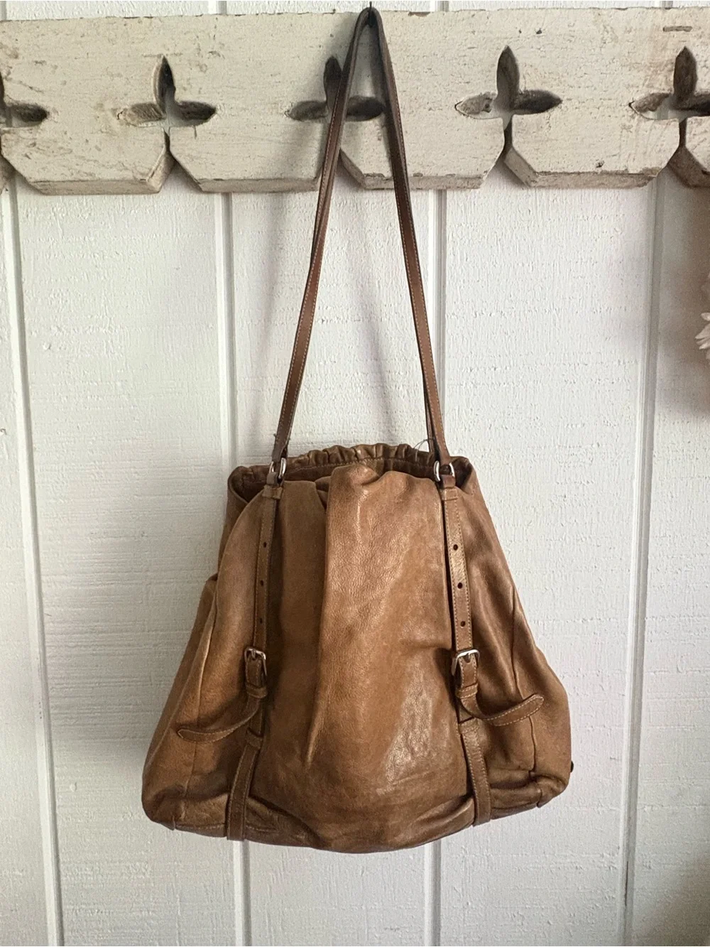Prada Brown Napa New Leather Hobo Tote USED Condition! See photos